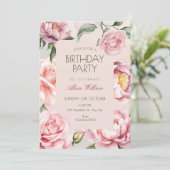 ピンクの花の開花の誕生日 招待状 (スタンド正面)