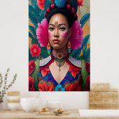 ピンクの花の頬のあるプリンセス ポスター (キッチン)