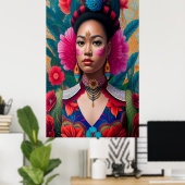 ピンクの花の頬のあるプリンセス ポスター (ホームオフィス)