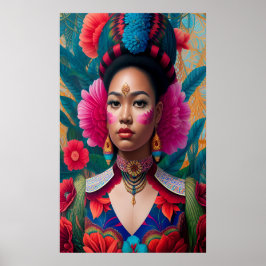 ピンクの花の頬のあるプリンセス ポスター