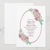 ピンクの花の高茶 ブライダルシャワー 招待状 (正面/裏面)