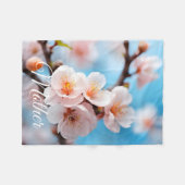 ピンクの花の魔法 フリースブランケット (正面(横))