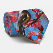ピンクの花の鳥絵画の芸術 ネクタイ (ロール)