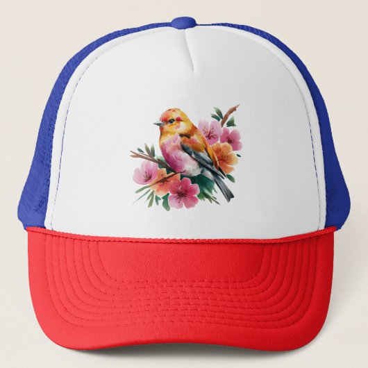 ピンクの花の鳥 キャップ (正面)