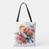 ピンクの花の鳥 トートバッグ (裏面)