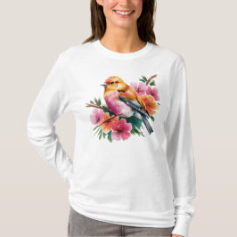 ピンクの花の鳥 Tシャツ