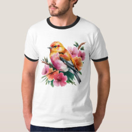 ピンクの花の鳥 Tシャツ