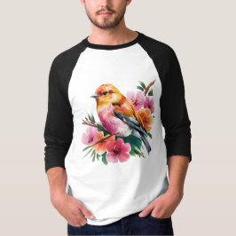 ピンクの花の鳥 Tシャツ