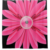 ピンクの花の黒いショーカーテン シャワーカーテン (正面)