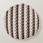 ピンクの花の黒と白の垂直ストライプヴィンテージ ラウンドクッション (裏面)