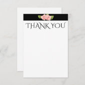 ピンクの花の黒のストライブ柄カードありがとう サンキューカード (正面/裏面)