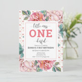 ピンクの花の1歳誕生日招待状 招待状 (スタンド正面)