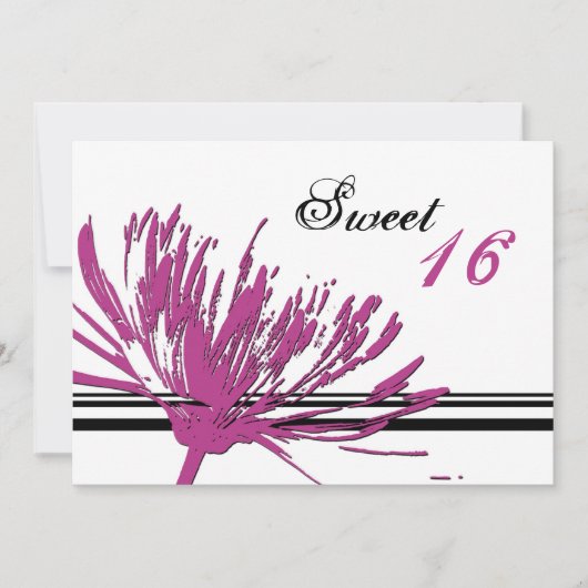 ピンクの花の16歳の誕生日パーティーの招待状 招待状 (正面)