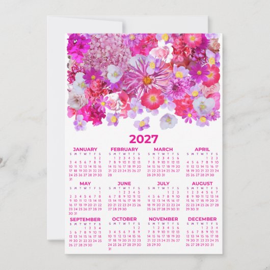 ピンクの花の2027年カレンダー 招待状 (正面)