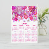 ピンクの花の2027年カレンダー 招待状 (スタンド正面)