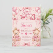 ピンクの花の3歳の誕生日おめでとうギュス 招待状 (スタンド正面)