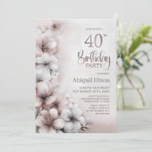 ピンクの花の40歳の誕生日パーティー 招待状 (スタンド正面)
