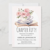 ピンクの花の50周年本のテーマの誕生日 招待状 (正面)