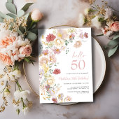 ピンクの花の50歳の誕生日 招待状