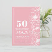 ピンクの花の50歳の誕生日 招待状 (スタンド正面)