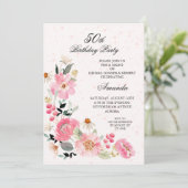 ピンクの花の50歳誕生日パーティー 招待状 (スタンド正面)