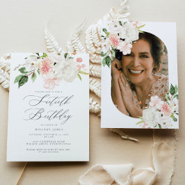 ピンクの花の60歳の誕生日パーティー招待状 招待状