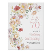 ピンクの花の70歳の誕生日ウェルカムボード ポスター (正面)