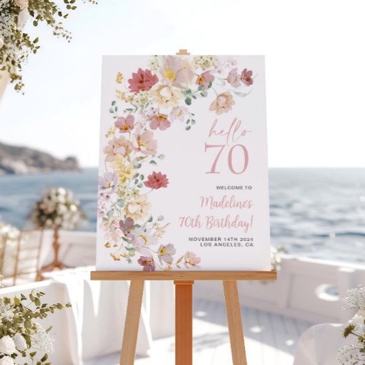 ピンクの花の70歳の誕生日ウェルカムボード ポスター