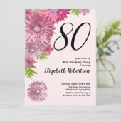 ピンクの花の80歳の誕生日招待状(サーモンピンク) 招待状 (スタンド正面)