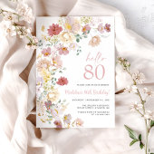 ピンクの花の80歳の誕生日 招待状