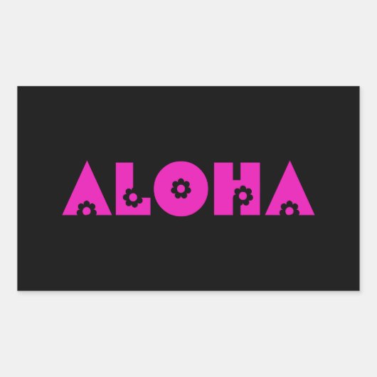ピンクの花のAloha 長方形シール (正面)