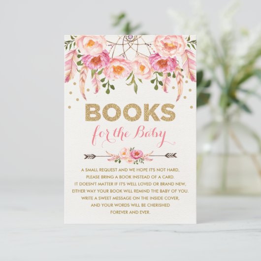 ピンクの花のDreamcatcher/Bohoはベビーのために予約します エンクロージャーカード (スタンド正面)