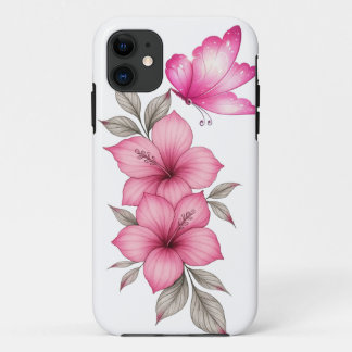 ピンクの花のiPhoneケース iPhone 11 ケース