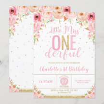 ピンクの花のLittle Miss Onederful 1歳の誕生日