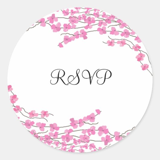 ピンクの花のRSVP ラウンドシール (正面)