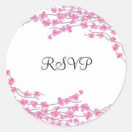 ピンクの花のRSVP ラウンドシール