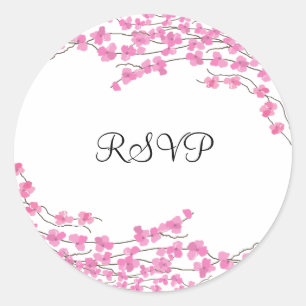 ピンクの花のRSVP ラウンドシール