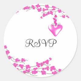 ピンクの花のRSVP ラウンドシール