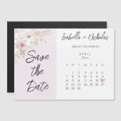 ピンクの花のSave the Date マグネットカレンダー マグネット招待状 (正面/裏面)