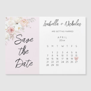 ピンクの花のSave the Date マグネットカレンダー マグネット招待状