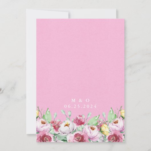 ピンクの花のSave the Date 招待状 (裏面)