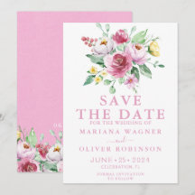 ピンクの花のSave the Date