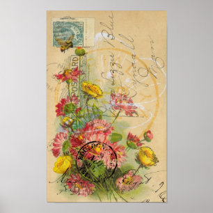 ピンクの花はがきデジタルアート ポスター