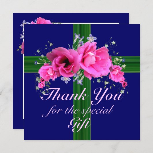 ピンクの花はギフトカードのために感謝していしています サンキューカード (正面/裏面)