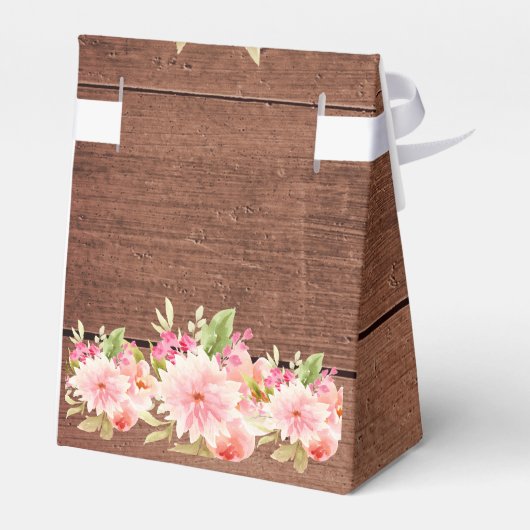 ピンクの花は素朴な茶色の木の赤ちゃんシャワー フェイバーボックス (裏面サイド)
