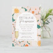 ピンクの花びらとプロセッコのブライズシャワー パーティー 招待状 (スタンド正面)