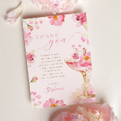 ピンクの花びらとプロセッコのブライダルシャワー サンキューカード