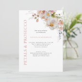 ピンクの花びらとプロセッコの花をテーマにした elegant なブライダルシャワー 招待状 (スタンド正面)