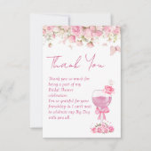 ピンクの花びらとプロセッコの花嫁シャワー サンキューカード (正面)