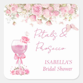ピンクの花びらとプロセッコの花嫁シャワー スクエアシール